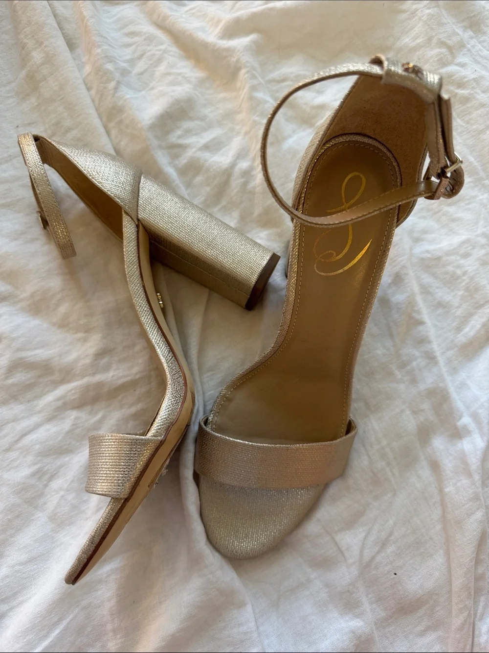 NWOT Sam Edelman Block Heel Open Toe Sandals Heels Size 9.5 Champagne